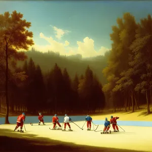 Winter sunset at the snowy ski slope.
