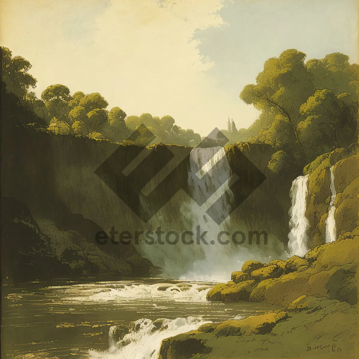 Picture of Enchanting River Cascade Amidst Majestic Mountain Scenery