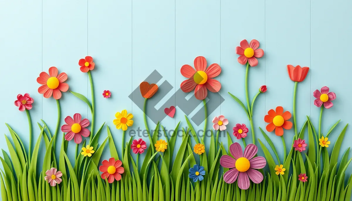 Picture of Colorful floral summer garden bloom with pink tulips.