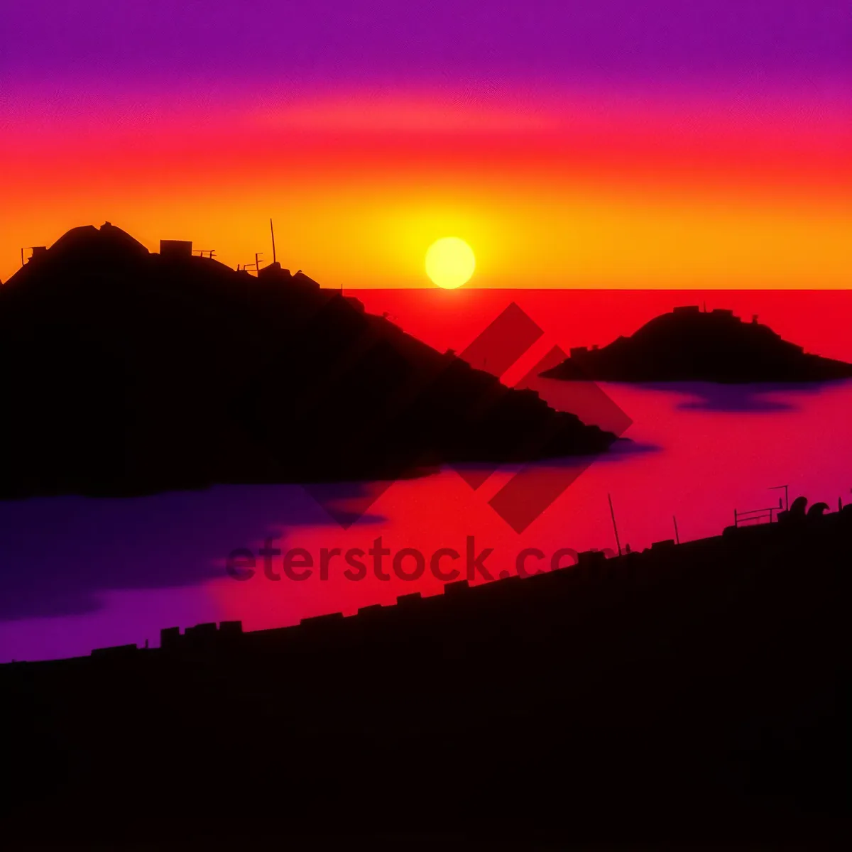 Picture of Vibrant Mountain Sunset Over Reflective Waters