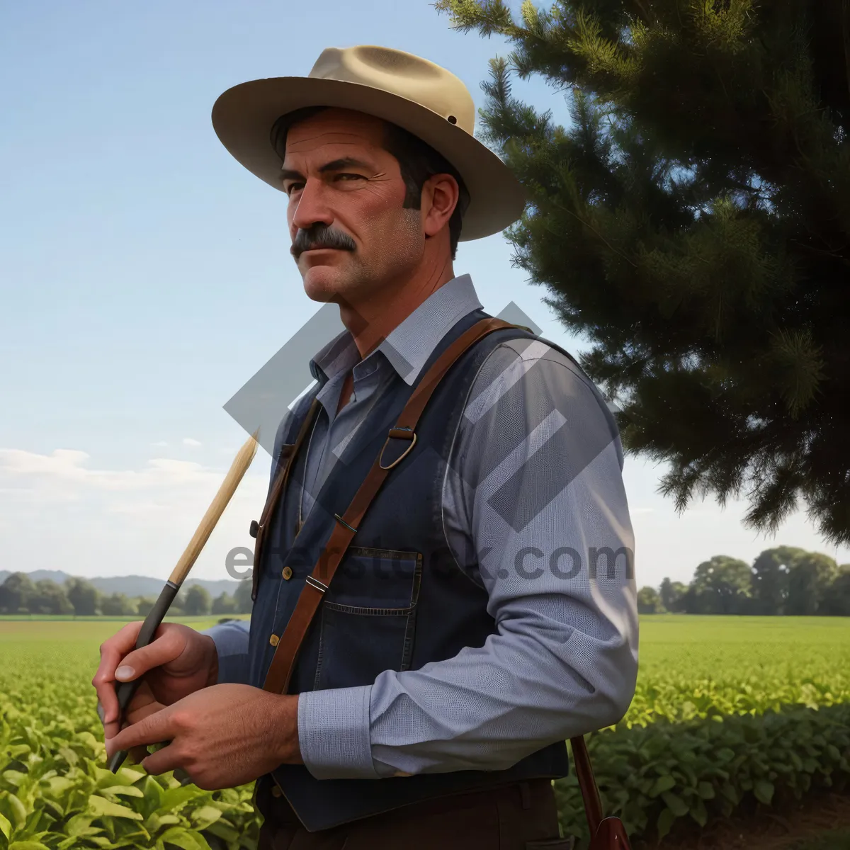 Picture of Happy man playing croquet in the park.