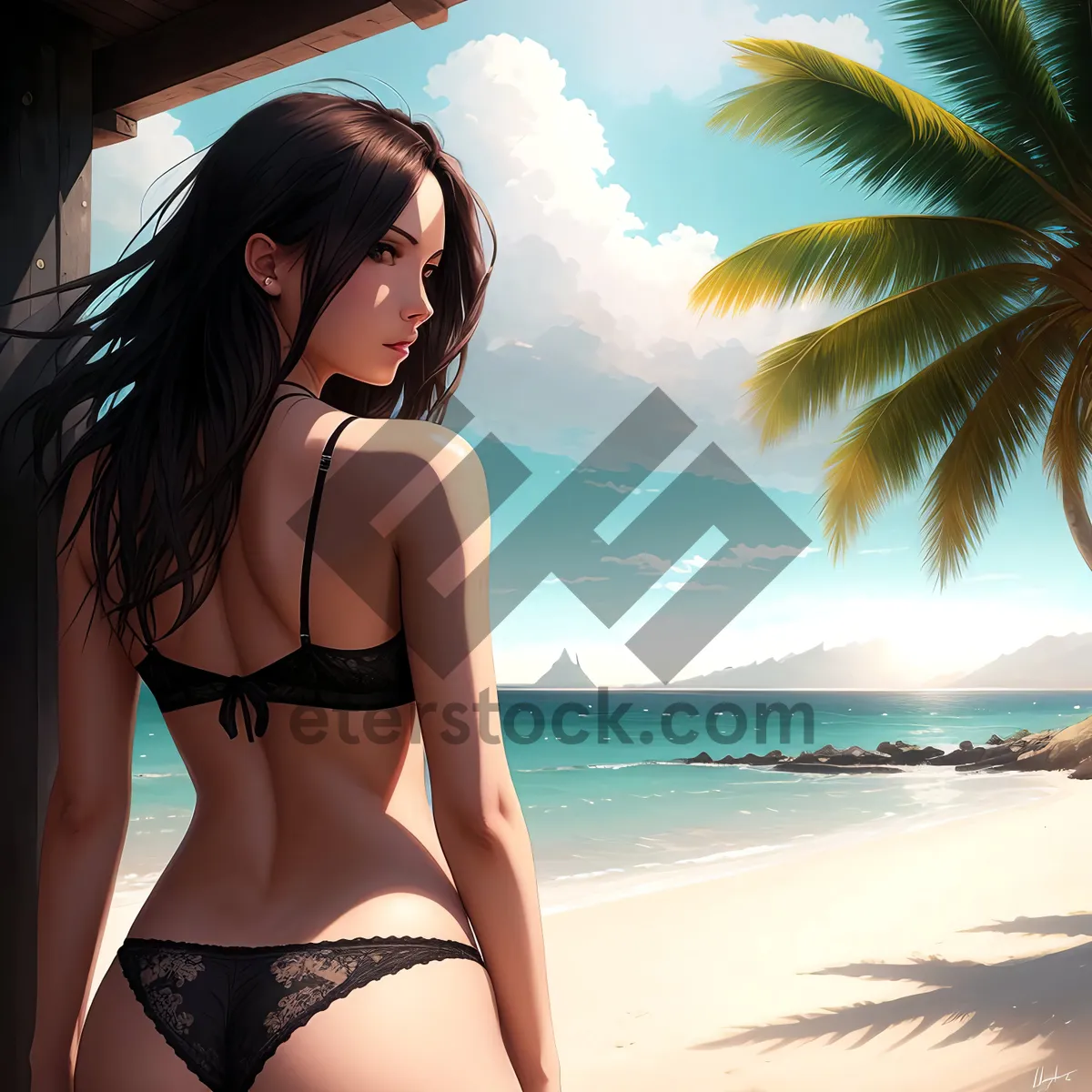 Picture of Sexy Beachwear: Stunning Bikini Model Posing on the Sand