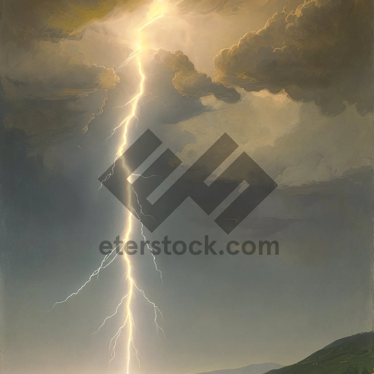Picture of Dramatic Mountain Sunset with Lightning and Stars