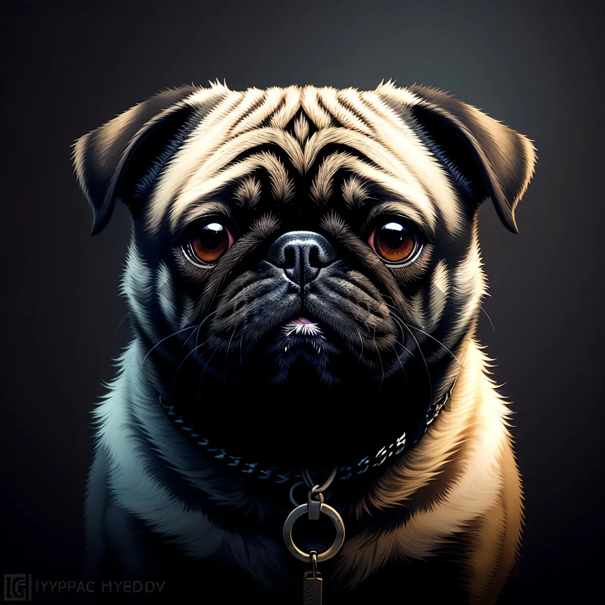 Picture of Cute Wrinkle-faced Pug Puppy Sitting in Studio