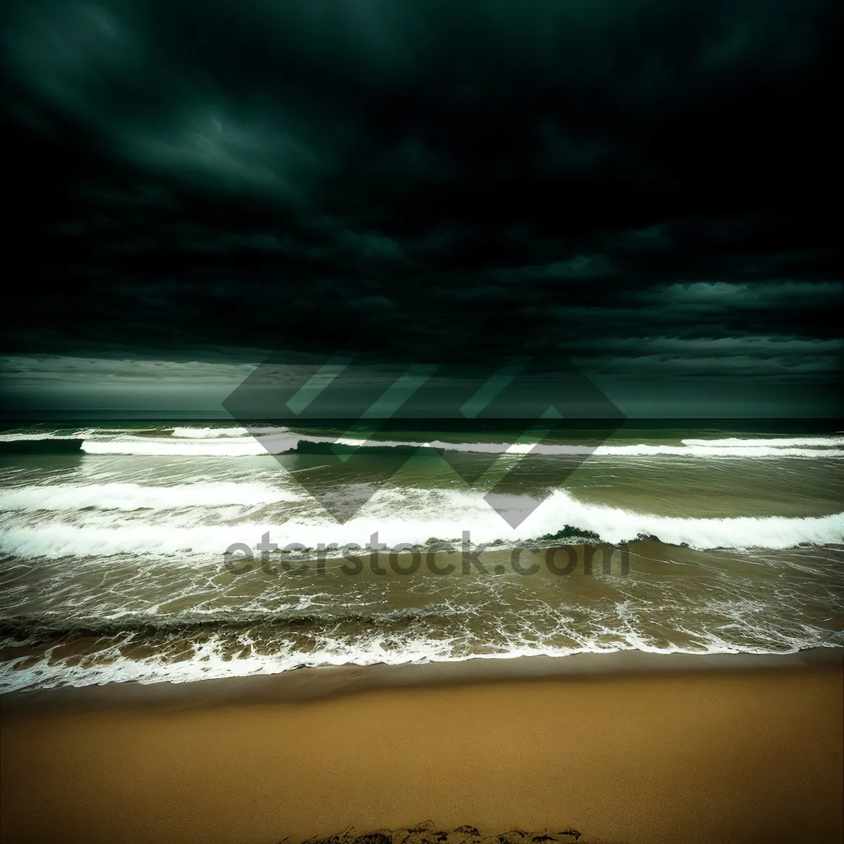 Picture of Sunset Serenity: Tranquil Beachscape with Golden Skies