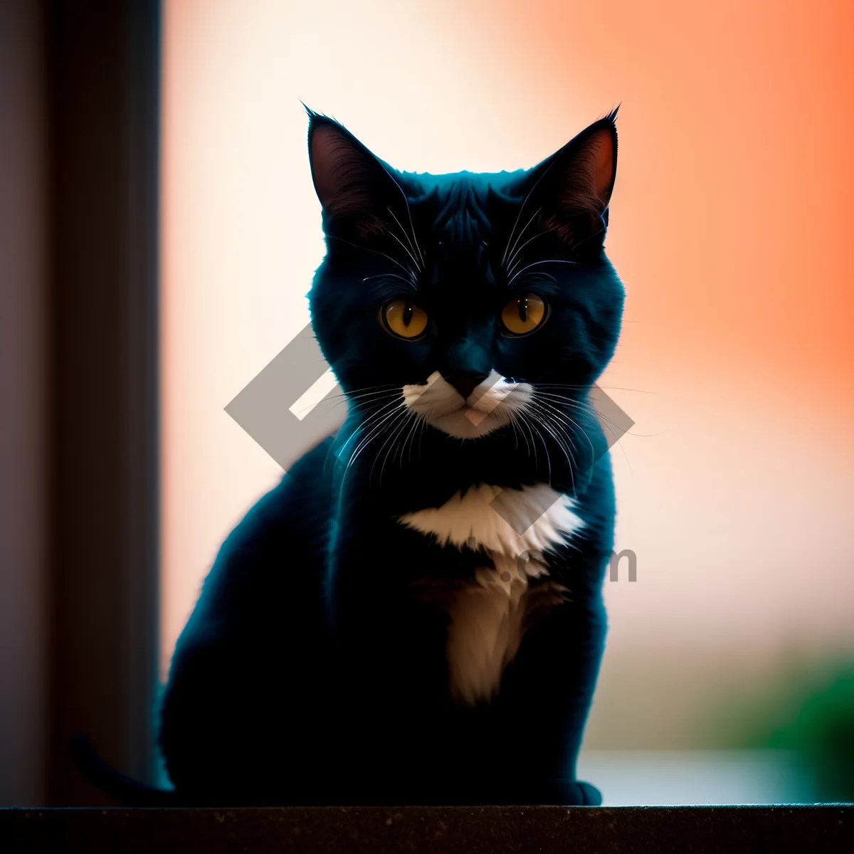 Picture of Furball on Windowsill: Adorable Feline Kitty Curiously Looking