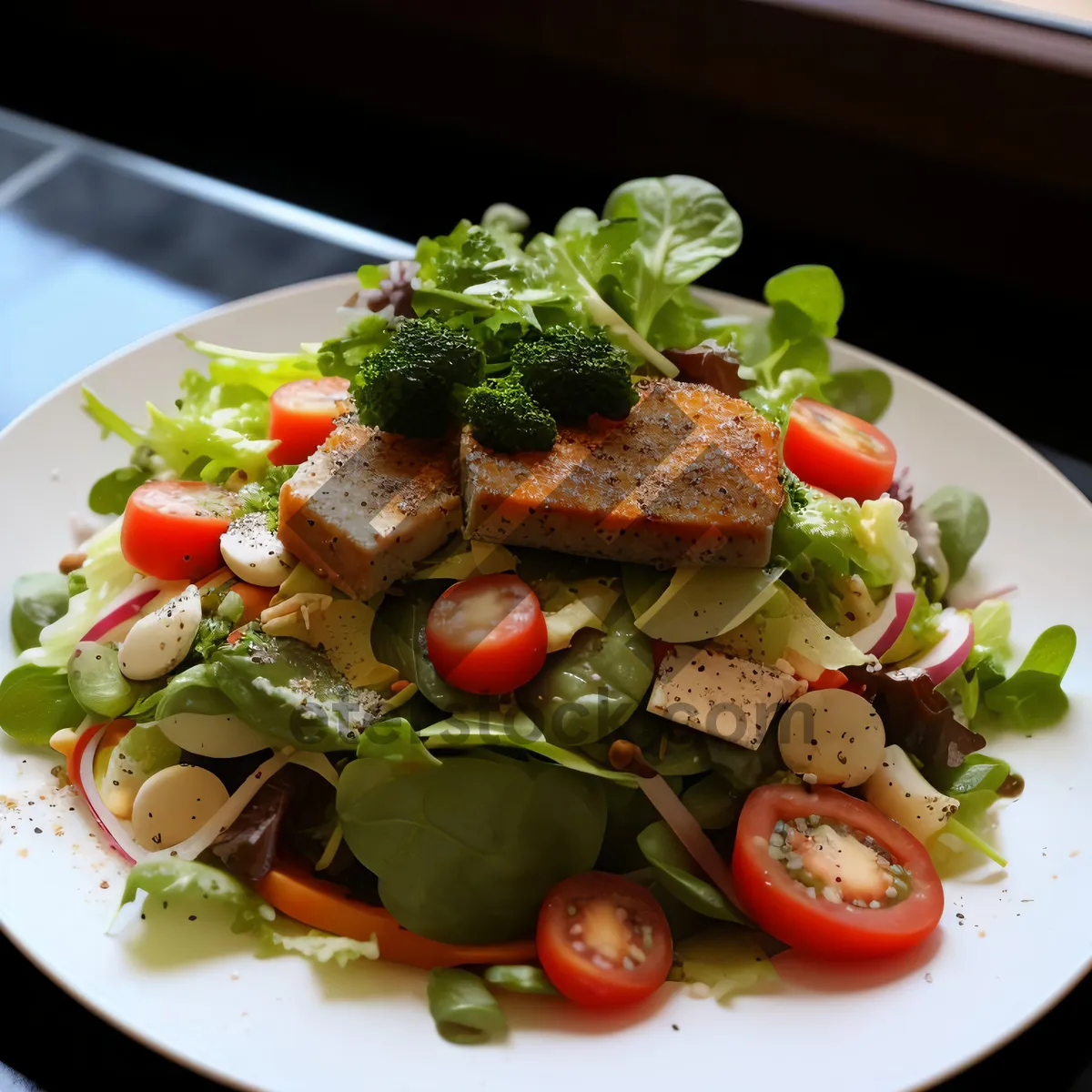 Picture of Fresh Gourmet Vegetable Salad with Cheese and Grilled Chicken