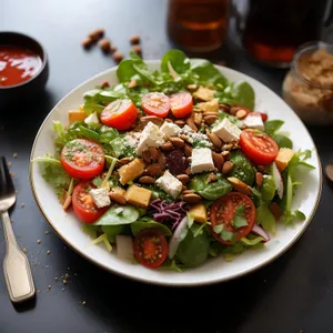 Fresh Vegetable Salad Plate with Tasty Cheese