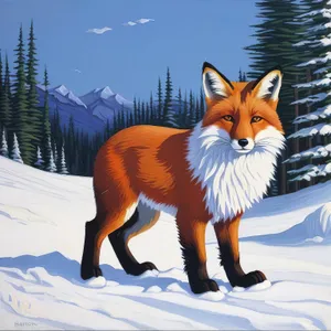 Winter Fox in Snowy Mountain Landscape