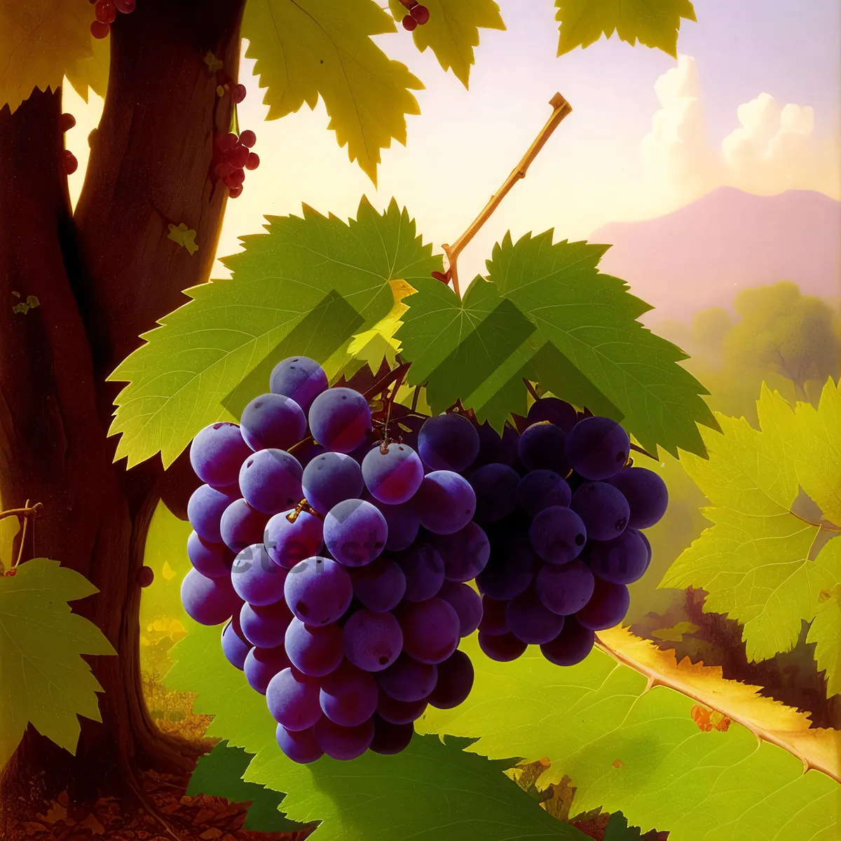 Picture of Juicy Autumn Harvest: Organic Wine Grapes in Vineyard