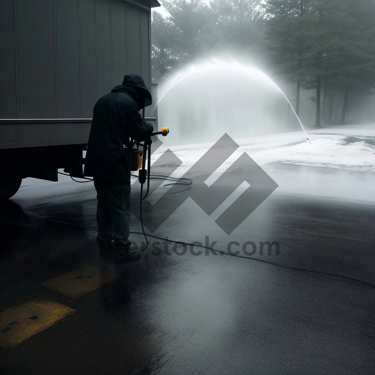 Picture of Wintery Landscape with Snow Thrower Machine