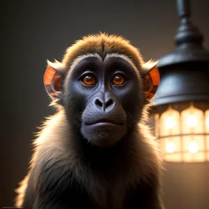 Primate Portrait: Playful Baby Macaque in Zoo.