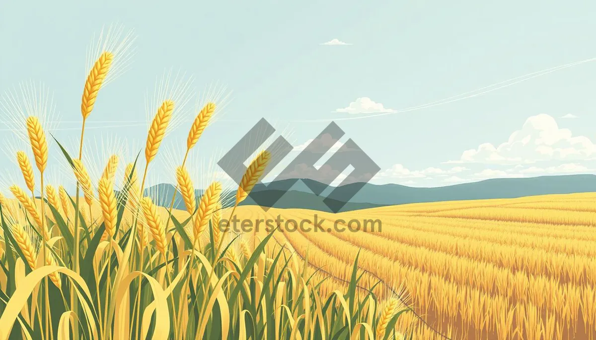 Picture of Sunny rural landscape with wheat field and clouds