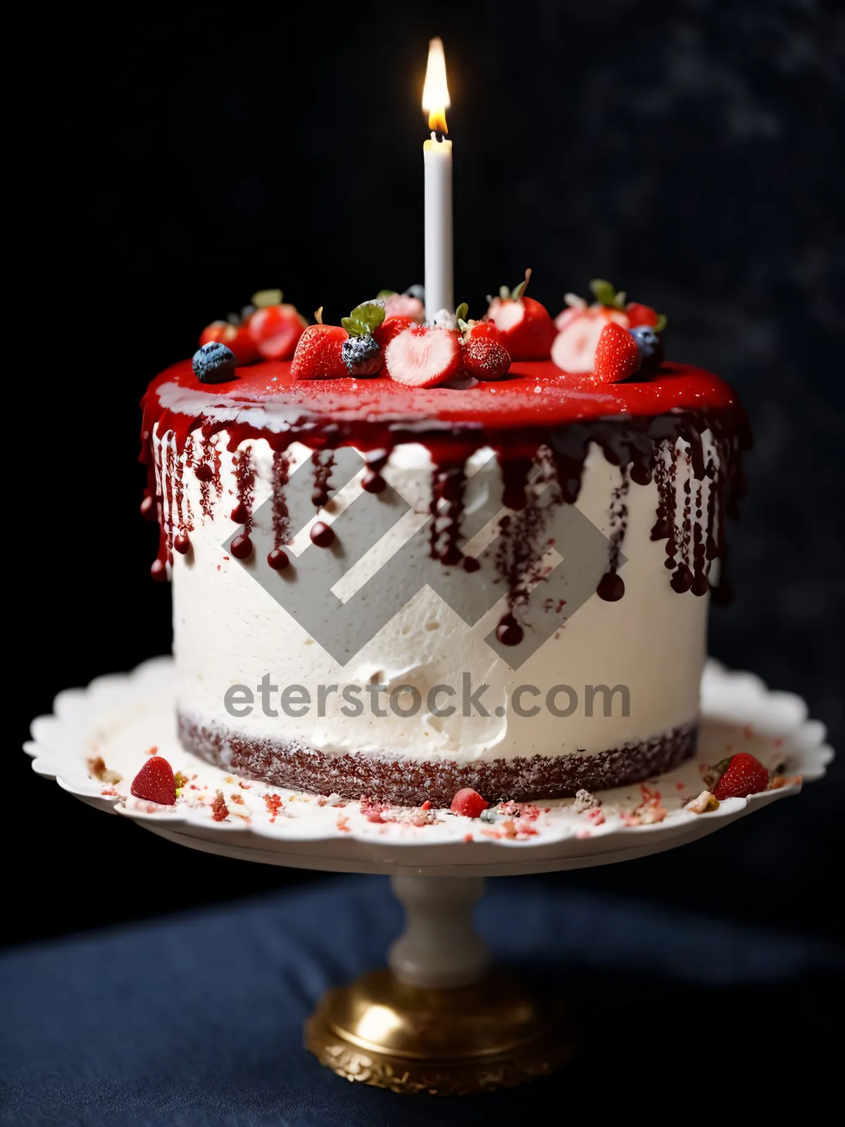 Picture of Delicious Strawberry Cream Cake with Gourmet Decoration