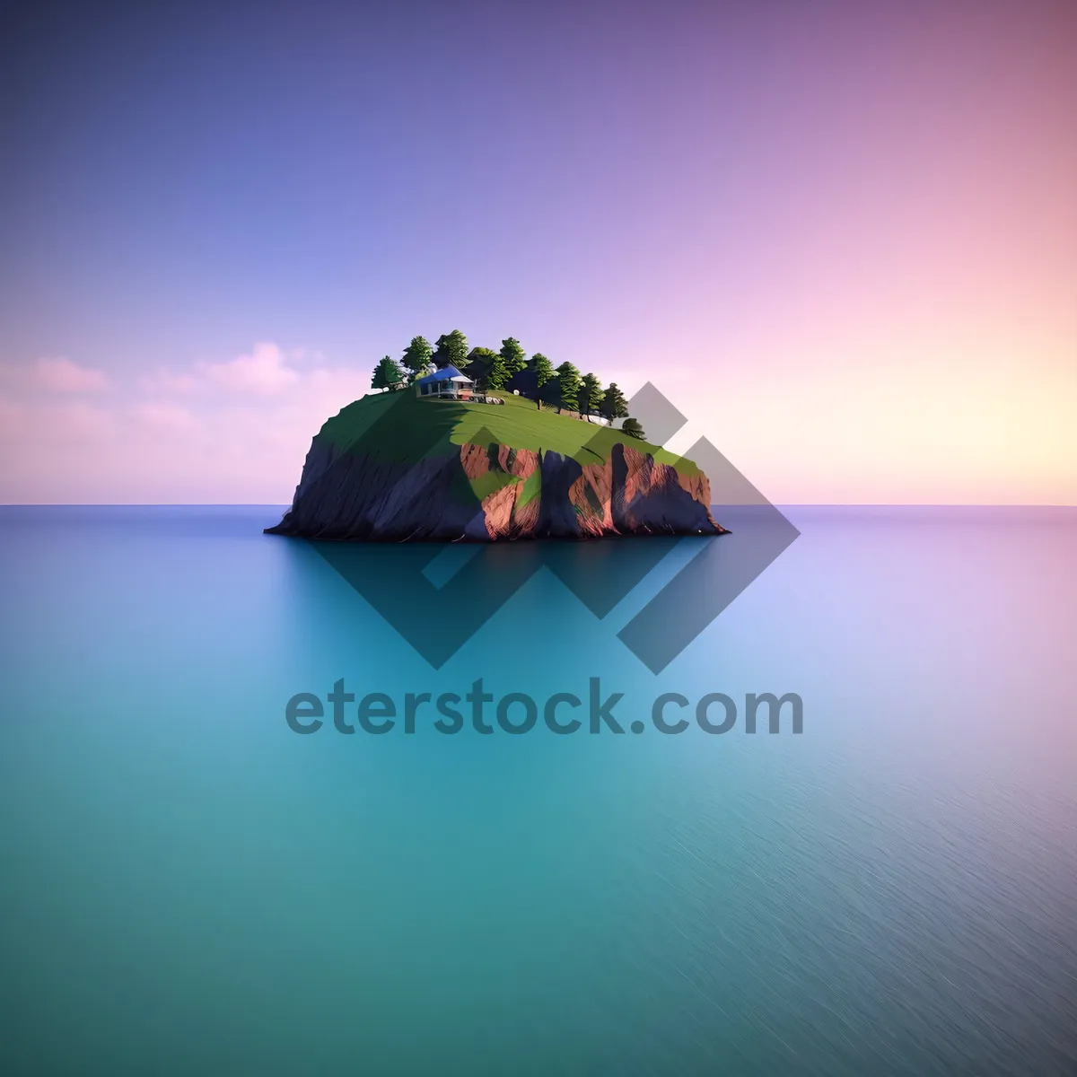 Picture of Turquoise Paradise: Sun-kissed Island Sunset Over Sea