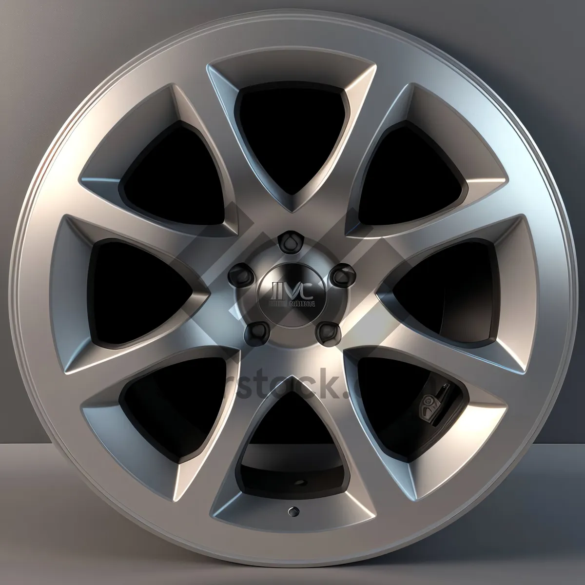 Picture of Sleek black car wheel with intricate spoke design.