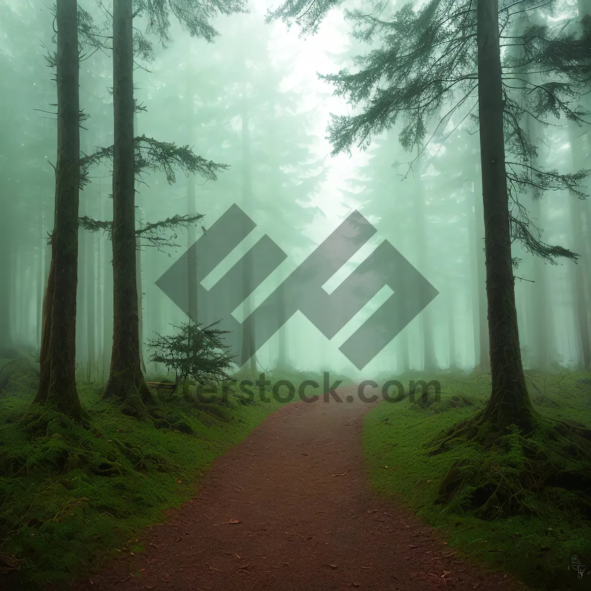 Picture of Misty Morning Woods: Serene Autumn Landscape with Sunlight Filtering through Foliage