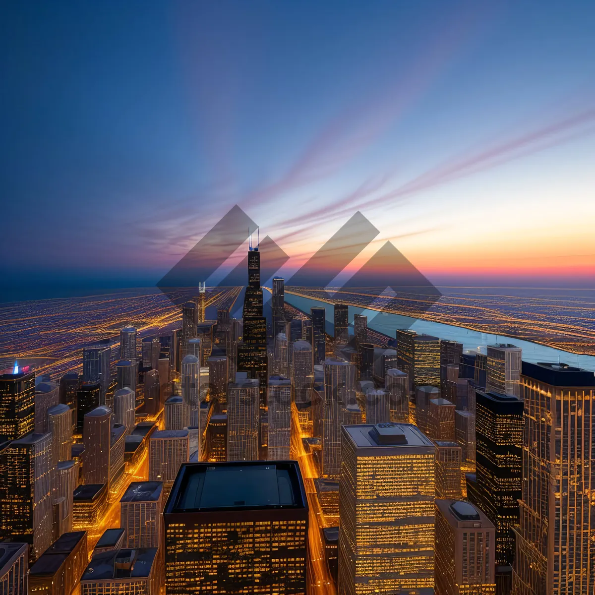 Picture of City Skyline at Sunset: Urban Waterfront