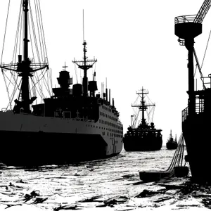 Fisherman's Vessel at Sea in Industrial Harbor