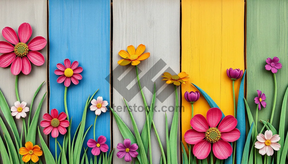 Picture of Vibrant yellow tulip blooming in a colorful garden.