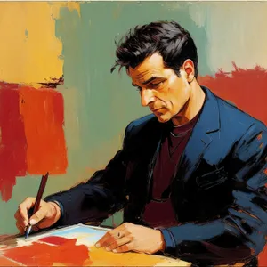 Professional man working on laptop at home office