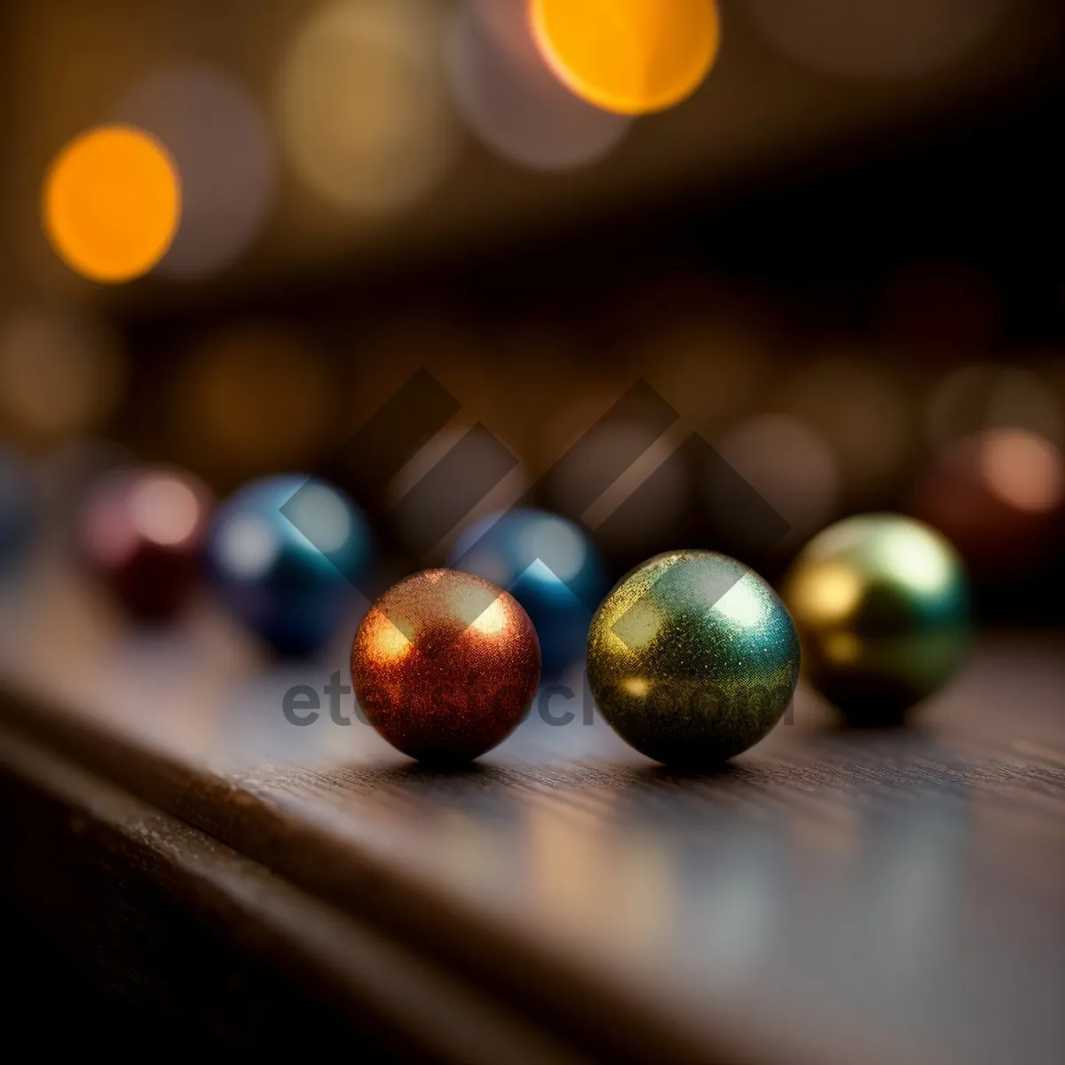 Picture of Colorful Round Pool Table with Shiny Black Balls