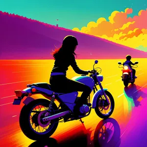 Silhouetted Motorcyclist Racing Against a Vibrant Sunset