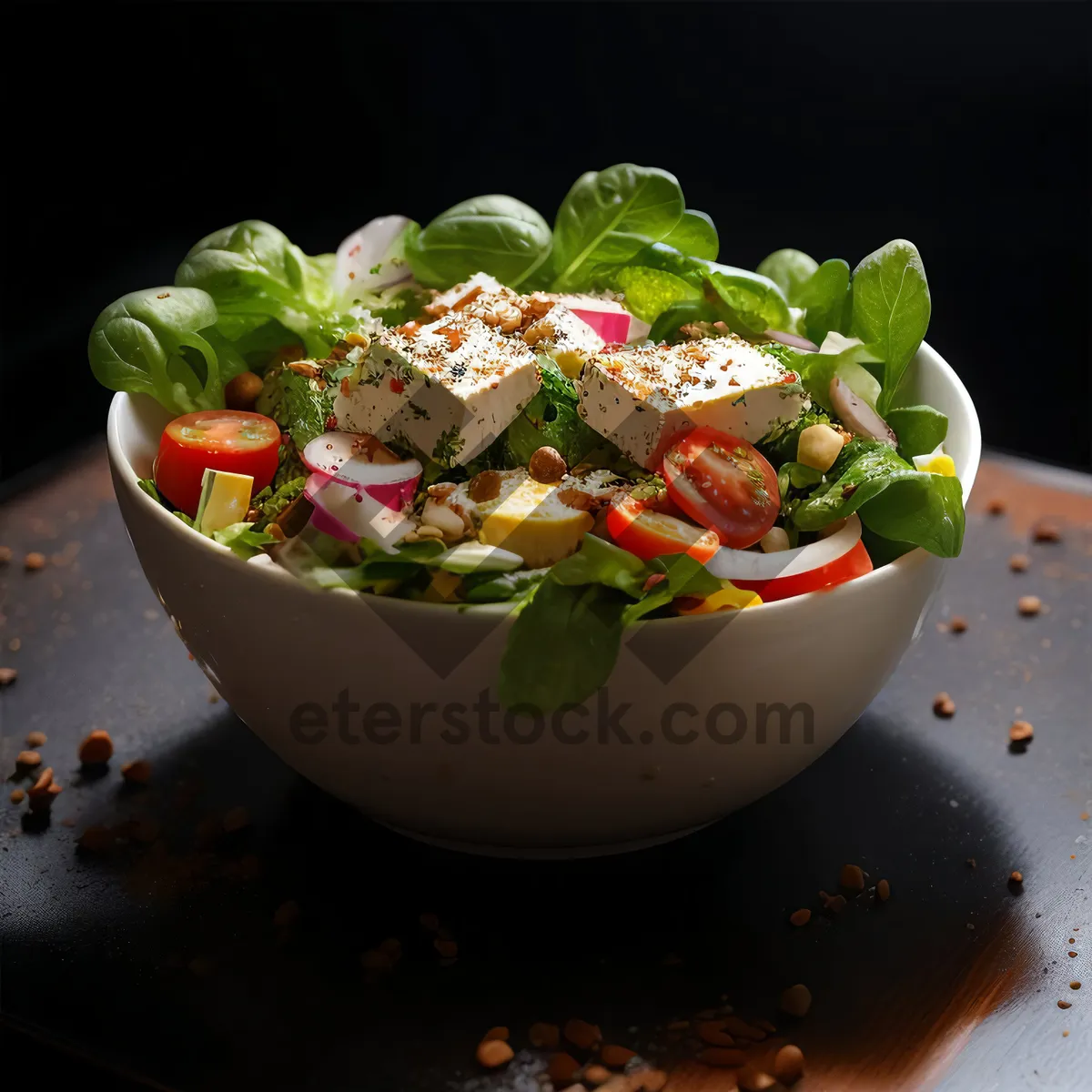 Picture of Fresh Vegetable Salad with Cheese and Basil Dressing