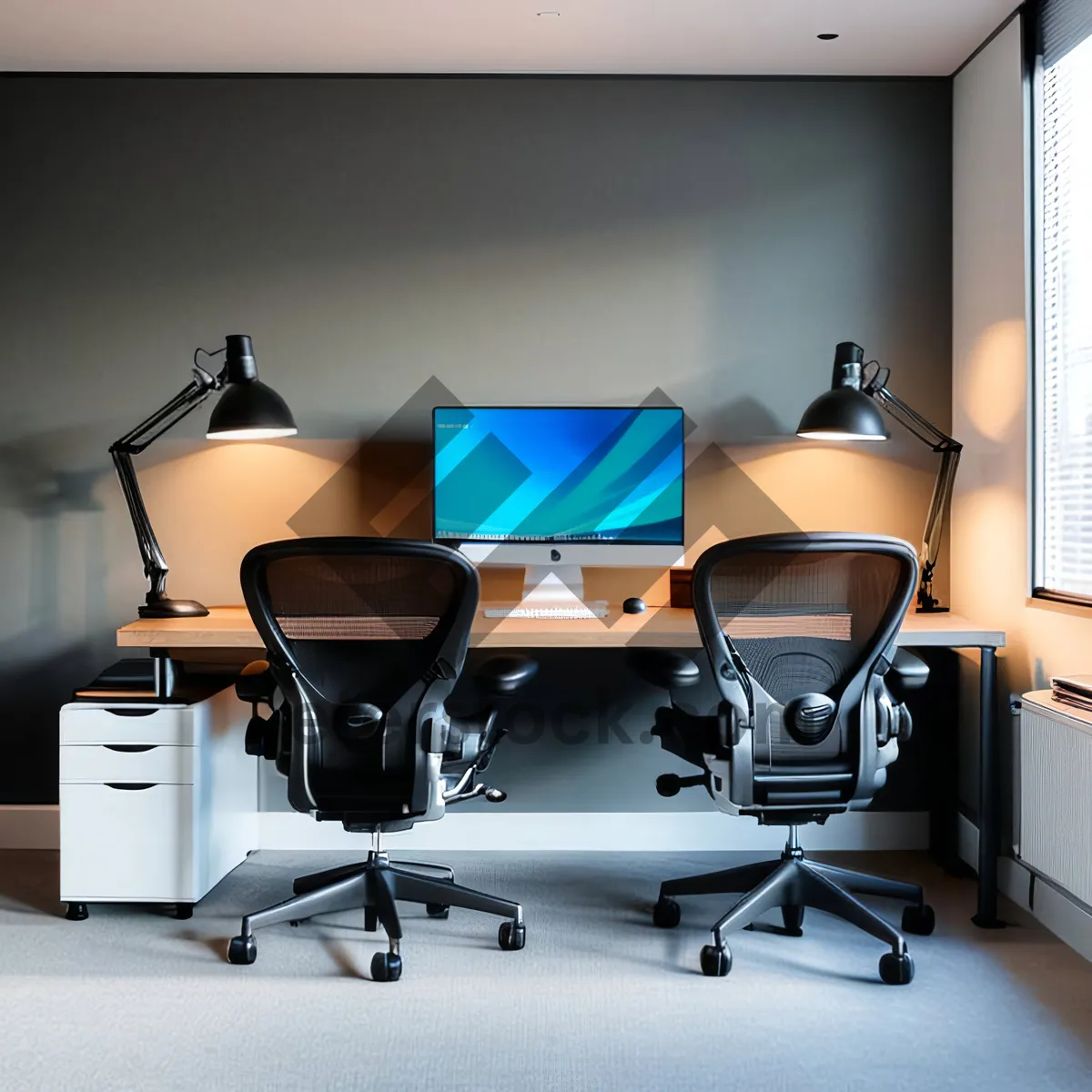 Picture of Modern Luxury Office Interior with Wood Furniture