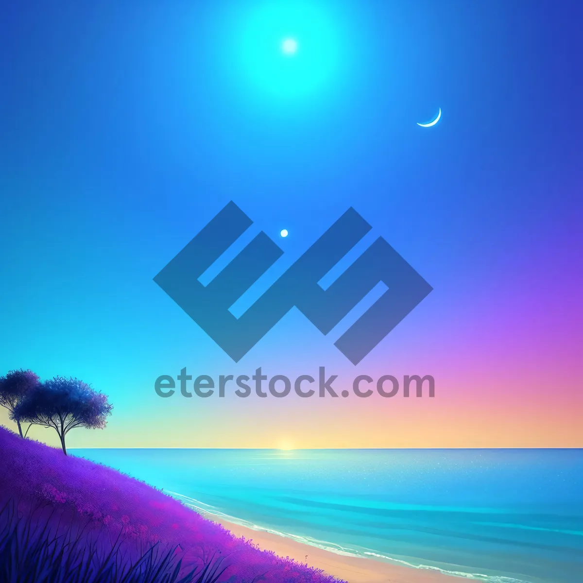 Picture of Serene Coastal Waterscape under Moonlit Starry Sky