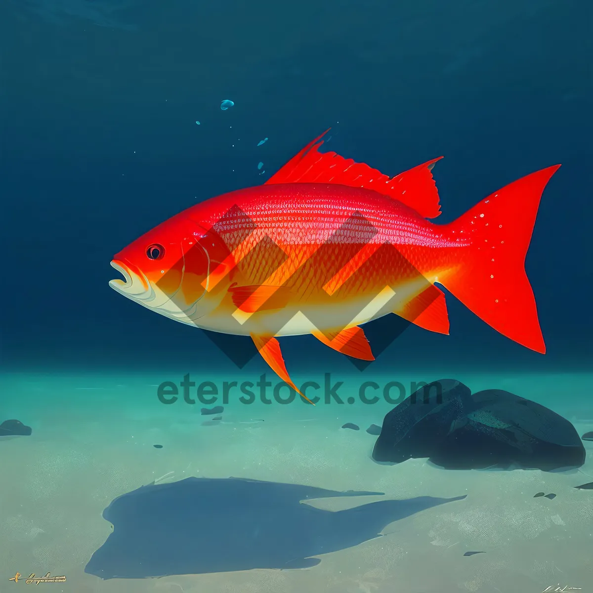Picture of Tropical Goldfish Swimming in Marine Aquarium.