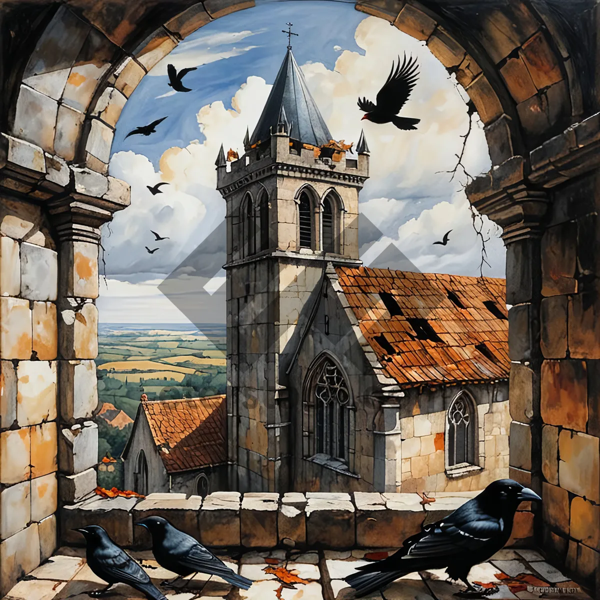 Picture of Historic cathedral domed roof in city skyline view.