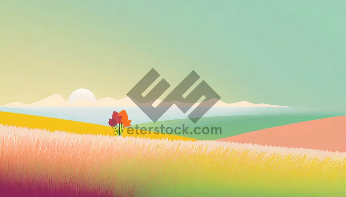 Picture of Colorful Summer Sky over Rural Meadow Sunset.