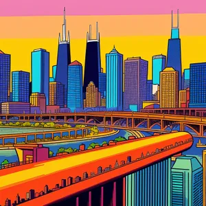 City Nightscape: Urban Skyline Reflection on River Bridge