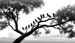 Seasonal Skyline: Majestic Oak Trees in Forest Landscape