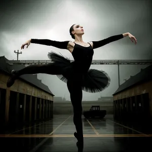 Graceful Ballerina Poses in Athletic Studio