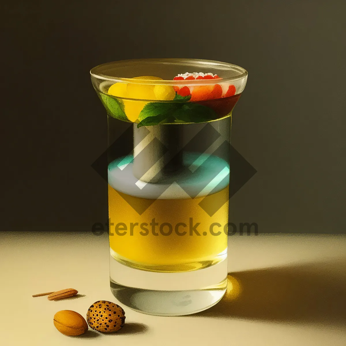 Picture of Refreshing yellow honey beverage in glass container