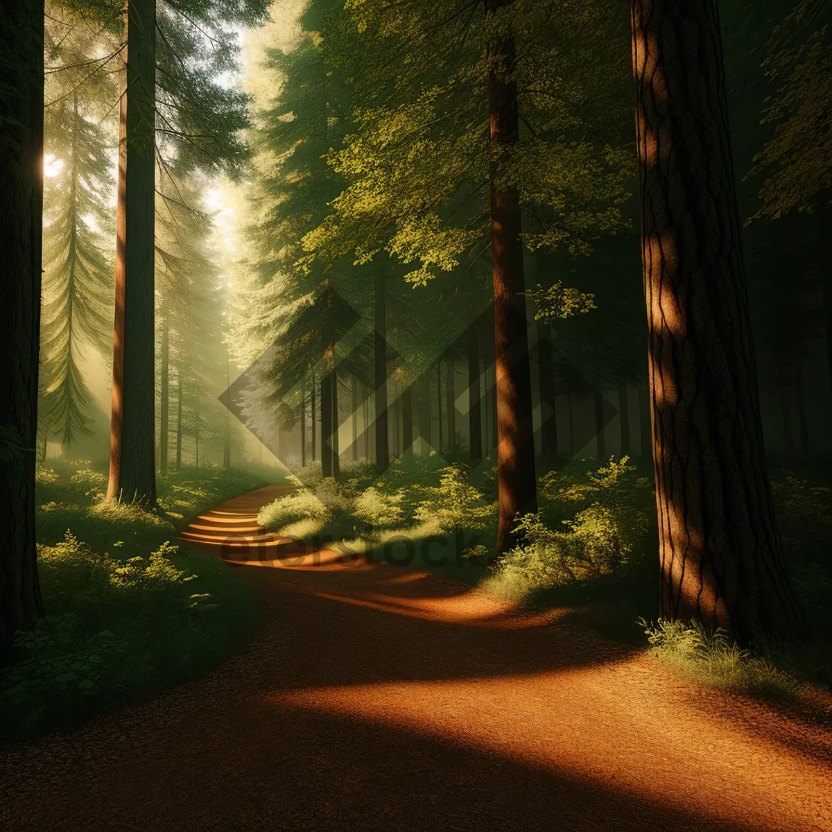 Picture of Enchanting Autumnal Forest Path Amidst Radiant Trees