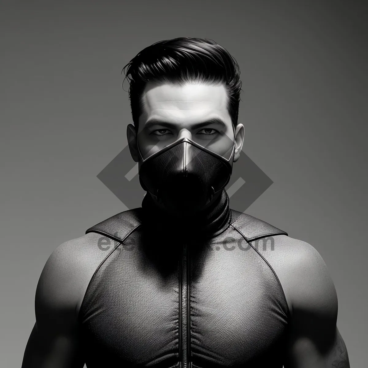 Picture of Attractive male model wearing black mask, looking captivating.