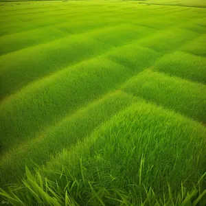 Vibrant Green Meadow Under Sunny Blue Skies.