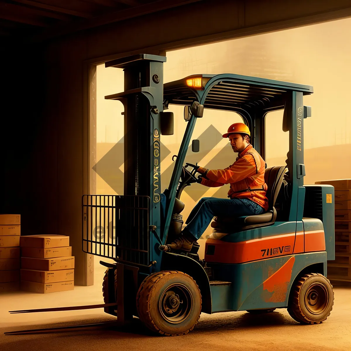 Picture of Heavy-duty construction forklift transporting cargo