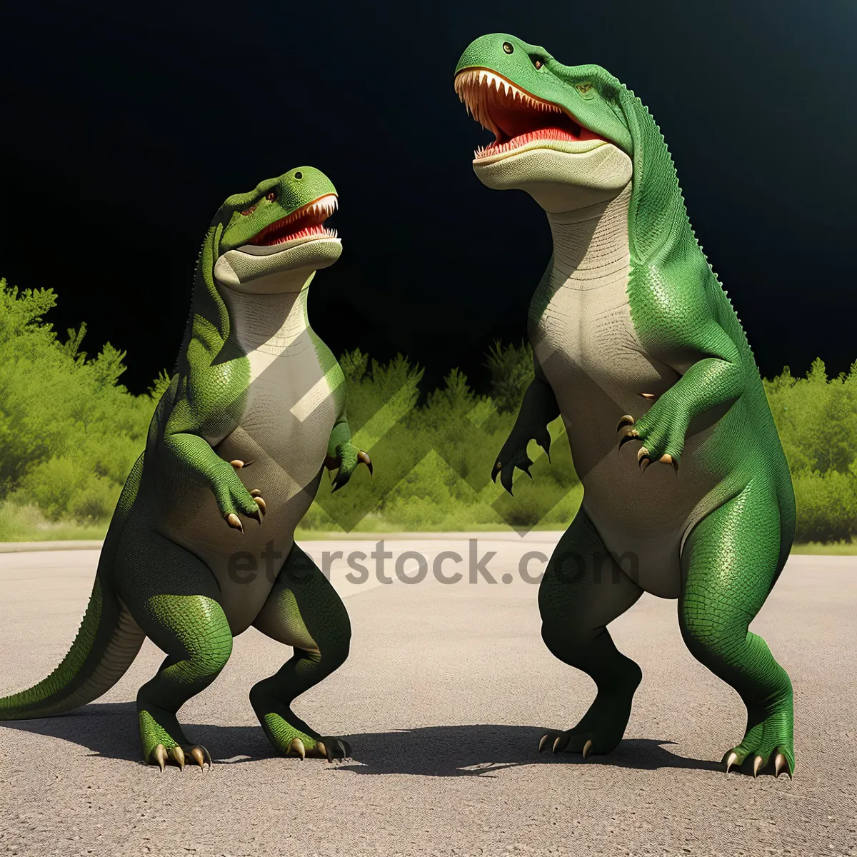 Picture of Vibrant Green Iguana and Colorful Bird in Wild