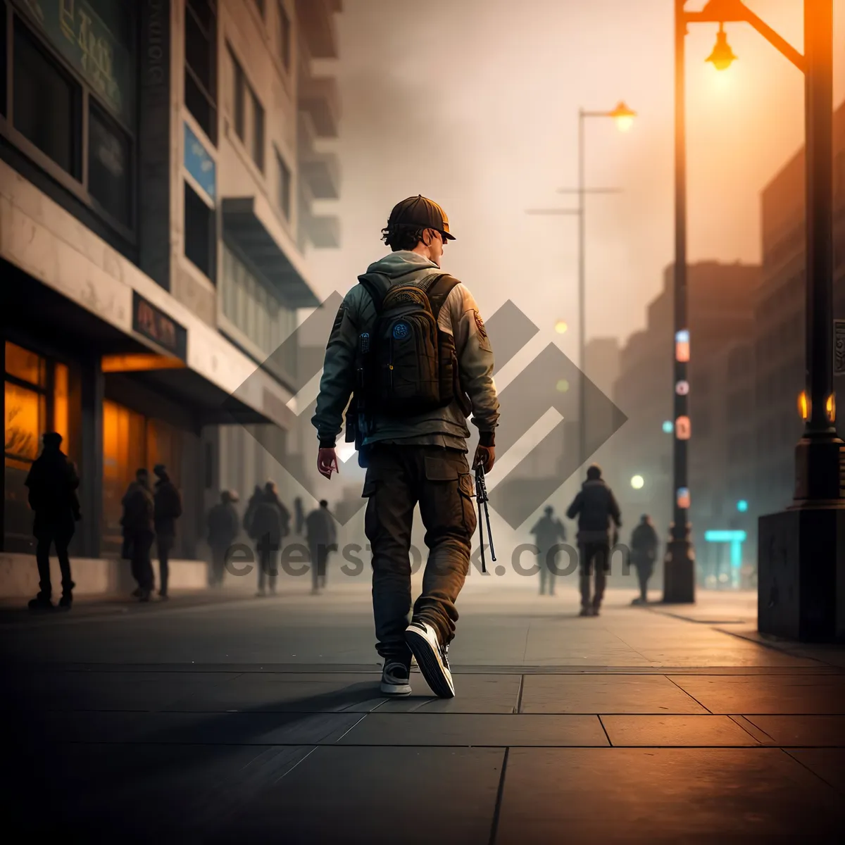 Picture of Skateboarding Man in Urban City Street