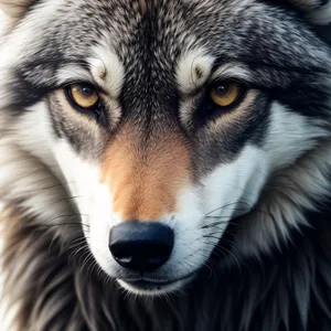 Fierce Canine Gaze: Magnificent Timber Wolf with Intense Eyes