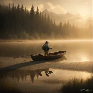 Serene Fisherman's Sunset on the Lake