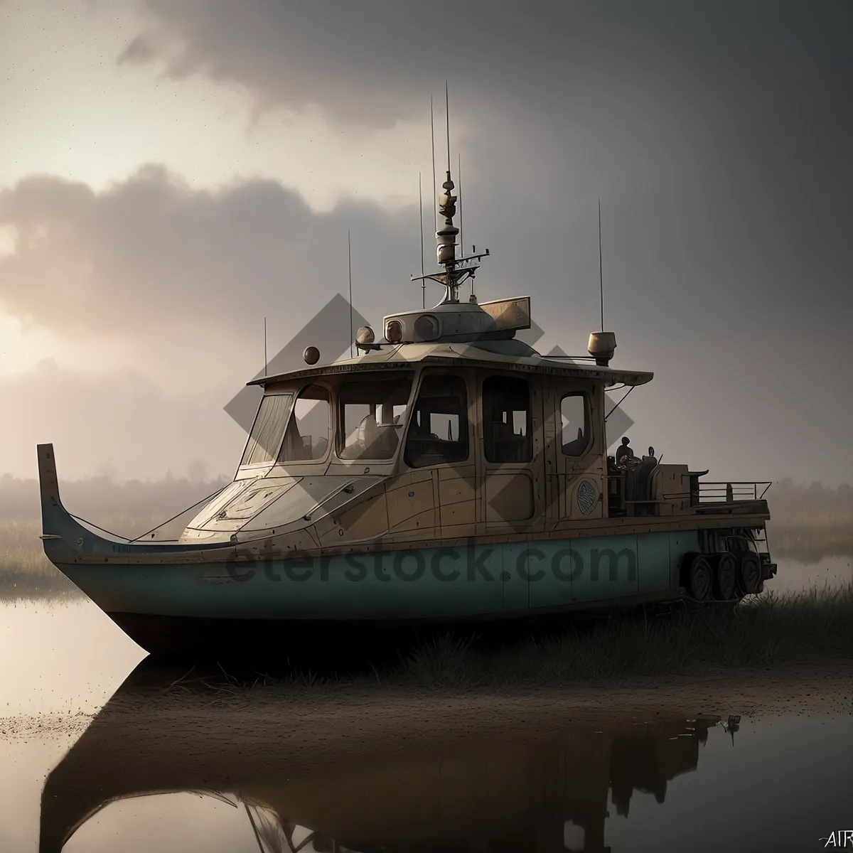 Picture of Serene Seascape: Fishing Boat at Harbor