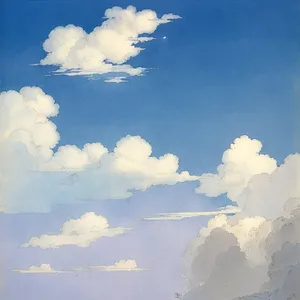 Sunny Summer Sky with Fluffy Clouds