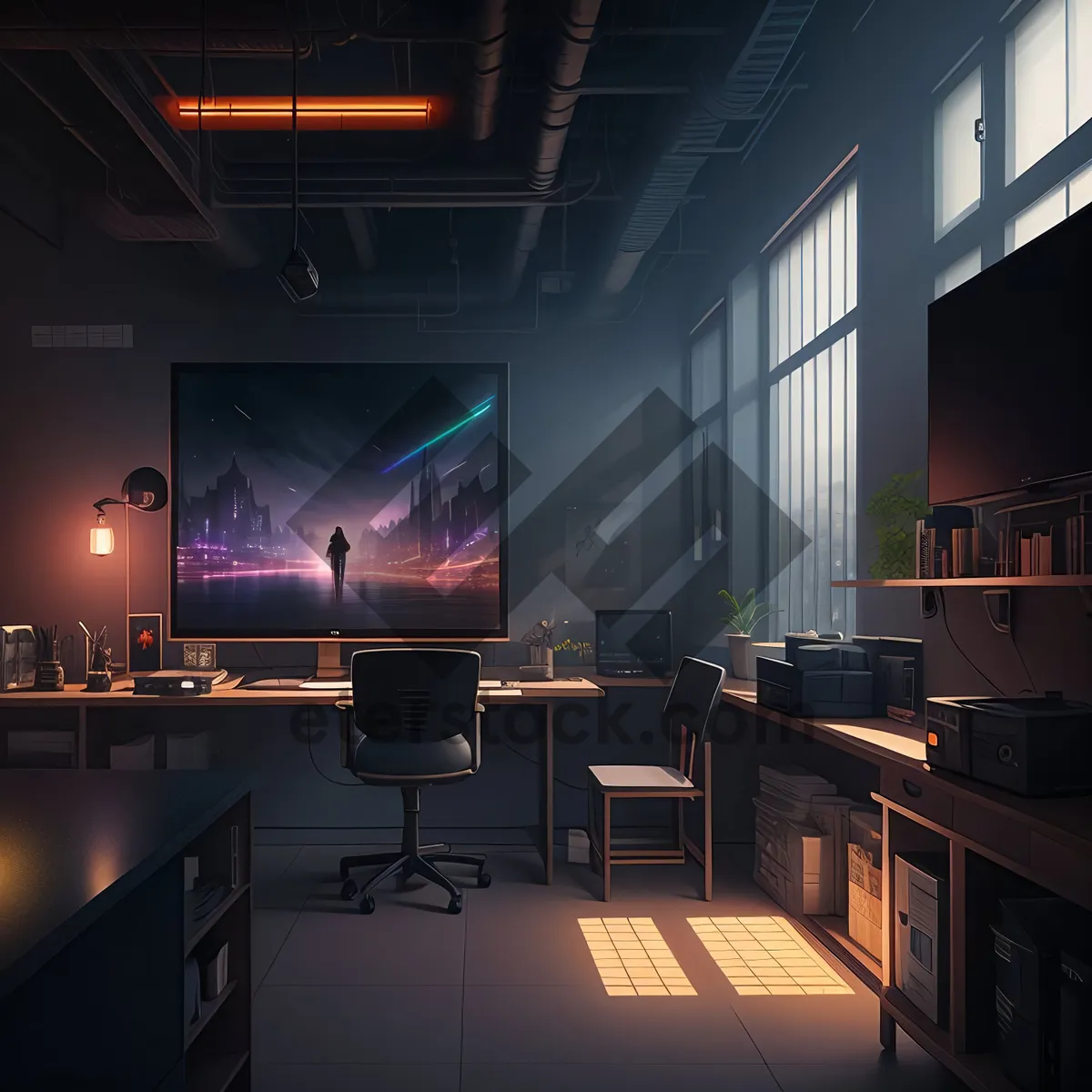 Picture of Modern Kitchen Interior with Wood-Finished Furniture