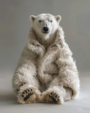 Furry white polar bear in the wild landscape.