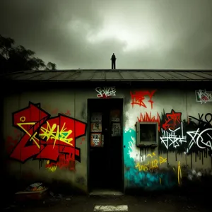 Vintage Graffito: Old House Garage Decoration